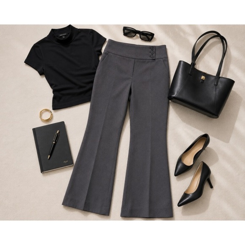 Ann Taylor Curvy Fit Gray Flare Trouser Pants Women's Size 12 Career Stretch - Picture 2 of 7